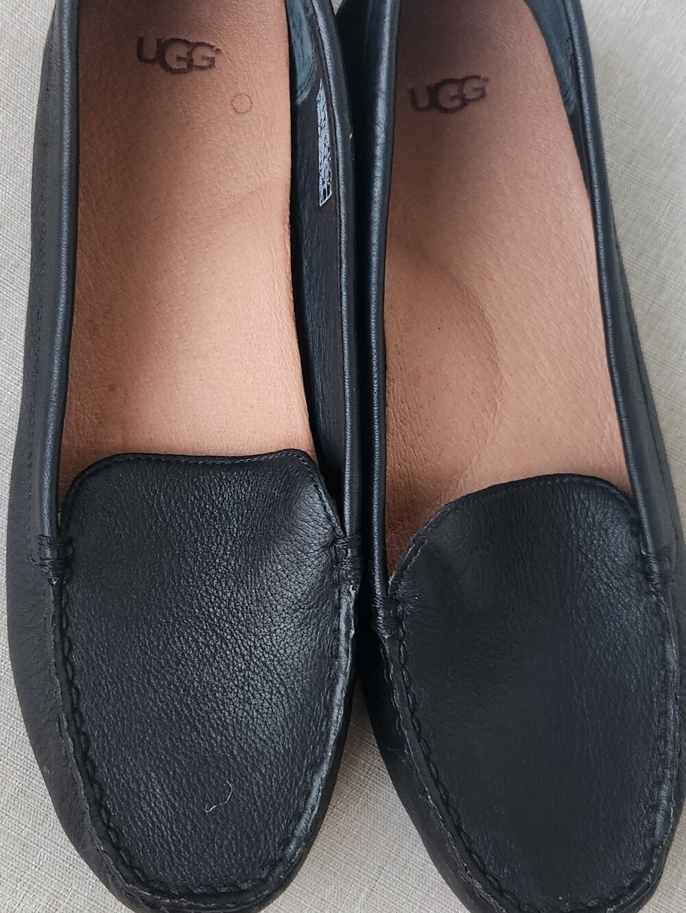 UGG Black Leather Slip-On Moccasin Loafers